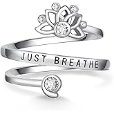 Cujiesp Just Breathe Ring for Women, 925 Sterling Silver Lotus Hope Adjustable Rings, Encouragement Jewelry, Inspirational & Heartfelt Gift
