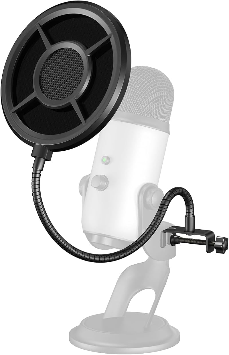 Aokeo Microphone Pop Filter Three-Layer Wind Screen with 360° Gooseneck