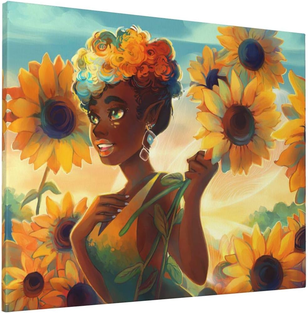 Amazon.com: African American Canvas Wall Art Golden Black Girl