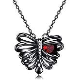 URONE Sterling Silver Rib Necklace Skull Rib/Skeleton Hand/Key/Coffin/Infinity Pendant Gothic Skull Jewelry Gifts for Women