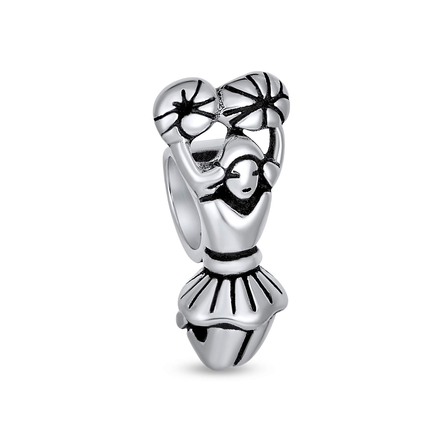 Bling Jewelry School Spirit Sports Cheer Cheerleader Charm Bead For Women For Teen Oxidized .925 Sterling Silver Fits European Bracelet