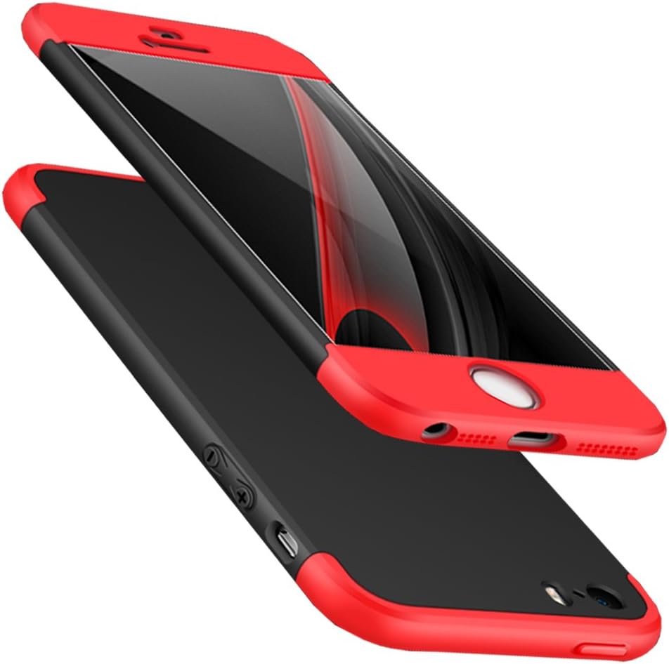 HONTECH iPhone 5 5s SE Case, 3 in 1 360 Full Protection Ultra-Thin Hard Cover for iPhone 5 5s SE (Red-Black-red)