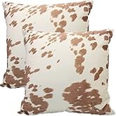 Entua Velvet Throw Pillow Covers, Beige Tan Cow Hide Cowhide Print Square Couch Pillows, Farm Animal Western Decorative Accent Cushion Cover Pillowcase for Sofa Bed & Living Room,18x18