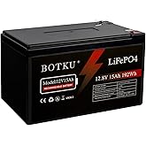 BOTKU 12V 15Ah Lithium LiFePO4 Deep Cycle Battery, 3000+ Cycle Rechargeable Lithium Iron Phosphate Battery for Solar, Fish Finder, Power Wheels, Lighting, Off-Grid Applications with 20A BMS