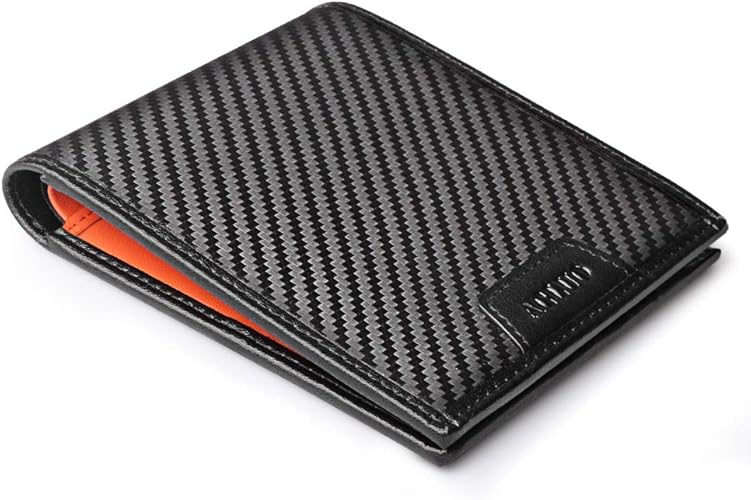 Amazon Luoluo二つ折り 財布 メンズ 薄い 極薄 2つ折り ミニマリスト 本革 カーボンレザー カード 軽量 オレンジ オレンジ 財布