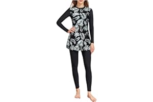 BAWILOM Womens Burkini Swimsuits 2 Piece Muslim Modest Swimwear Islamic Full Body Swimming Top Pants Long Sleeve Rash Guard