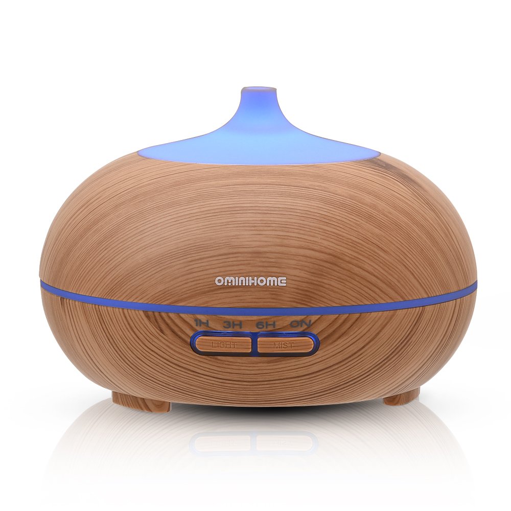 Ominihome Aromatherapy Essential Oil Diffuser, Wood Grain 300ml, 4 Time Setting, Ultrasonic Cool Mist Humidifier for Home, Office, Spa Baby, Yoga (shallow wood grain)