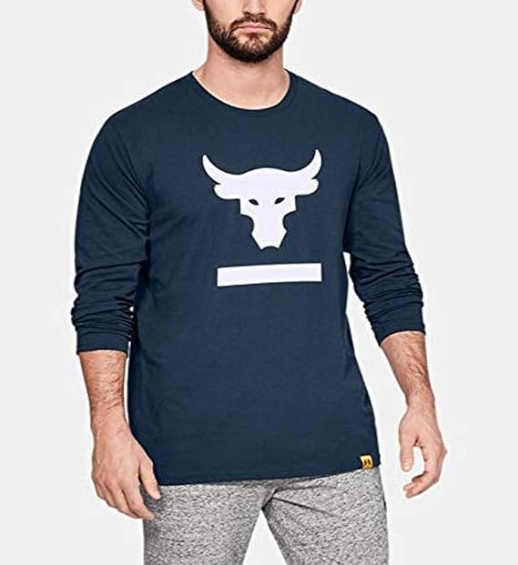 Under Armour Project Rock Hardest Worker Langarm T Shirt Fur Herren Herren Sweatshirt Mit Rundhalsabschnitt Project Rock Hardest Worker Long Sleeve T Shirt Academy Blue 408 Weiss Medium Amazon De Bekleidung