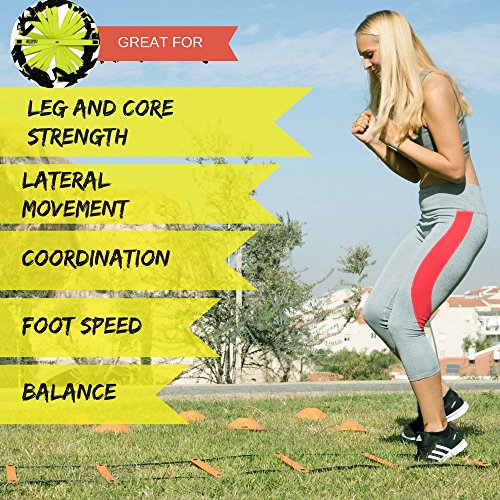 Bltzpro AGILITY LADDER with CONES Fitness Gear- Improve Soccer,Football & Sports Skills, Used by Athletes & Coaches.16ft| 12 Adjustable Rungs|12 Cones|2 Carry Bags|4 pegs|footwork drills ebook