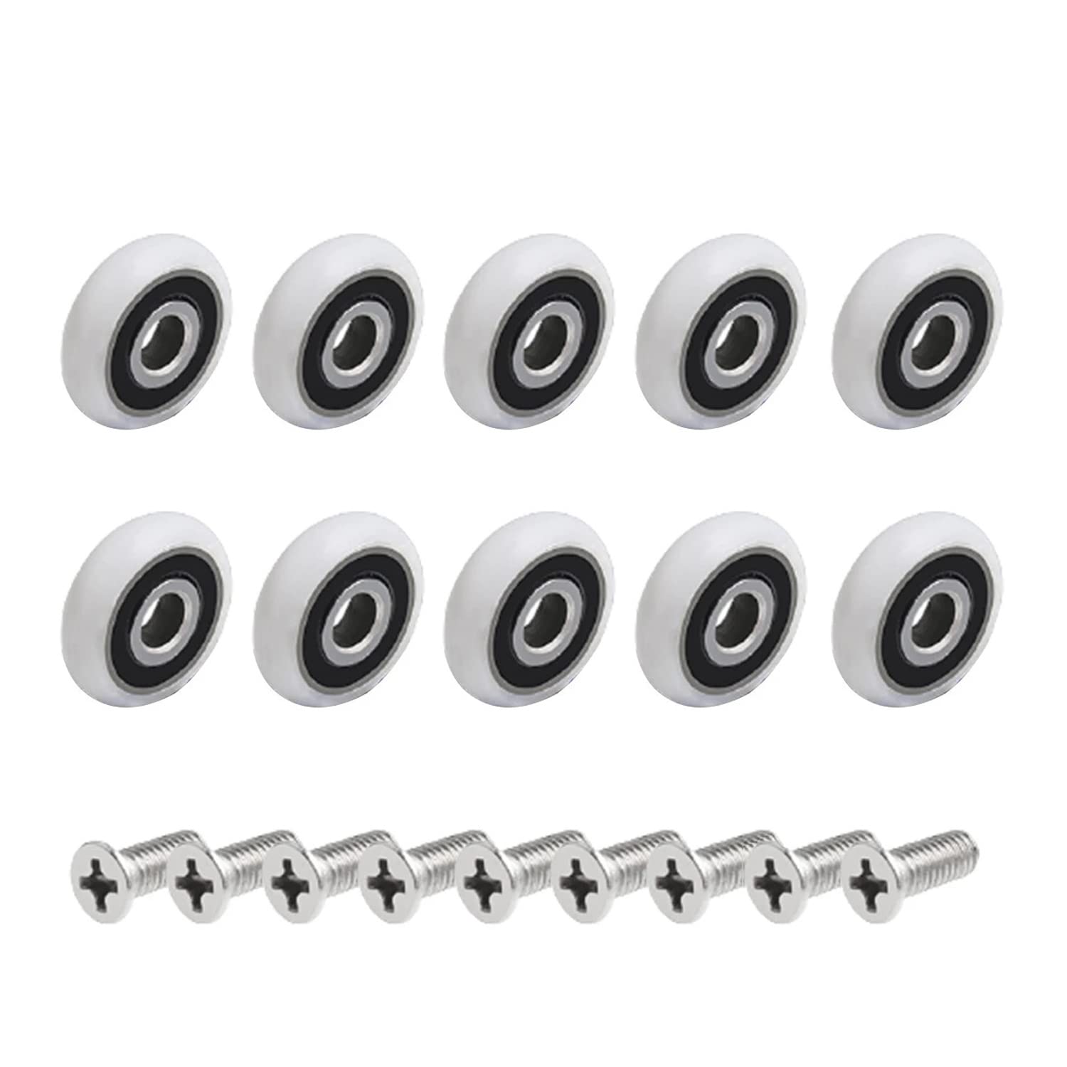 YUANQIAN Shower Door Wheels, 10 Pack (23mm Plastic, Door Rollers with Screws for Sliding Doors, Suitable for Shower Rooms, Kitchens etc.)