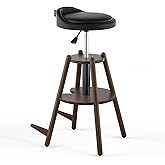 Ackitry Wooden Guitar Stool Chair with Adjustable Height &amp; Guitar Strap | Guitar Chair Seat with Padded Cushion, Footrest for Guitar Player Musician, Guitar Stand Holds Acoustic Electric Guitars Bass