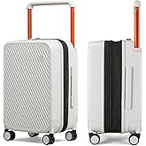 mixi Large Capacity Expandable Carry On Luggage Airline Approved 20'' Lightweight Luggage Wide Handle PC Hardshell Suitcases with Spinner Wheels & TSA Lock, Smoke White