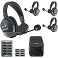 EARTEC UL4S Ultralite-HD 4-Person Full Duplex Wireless Intercom Headset Communication System, Single Ear Headsets, Up to 1000ft Range, U.S. Company