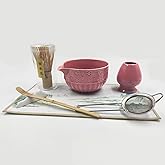 Matcha Whisk Set Pink, Ceramic Matcha Set Includes Matcha Bowl, Bamboo Whisk, Whisk Holder, Scoop, Rest, Sifter and Tea Towel – Complete 7 PCS Matcha Kit for Matcha Lovers Gift