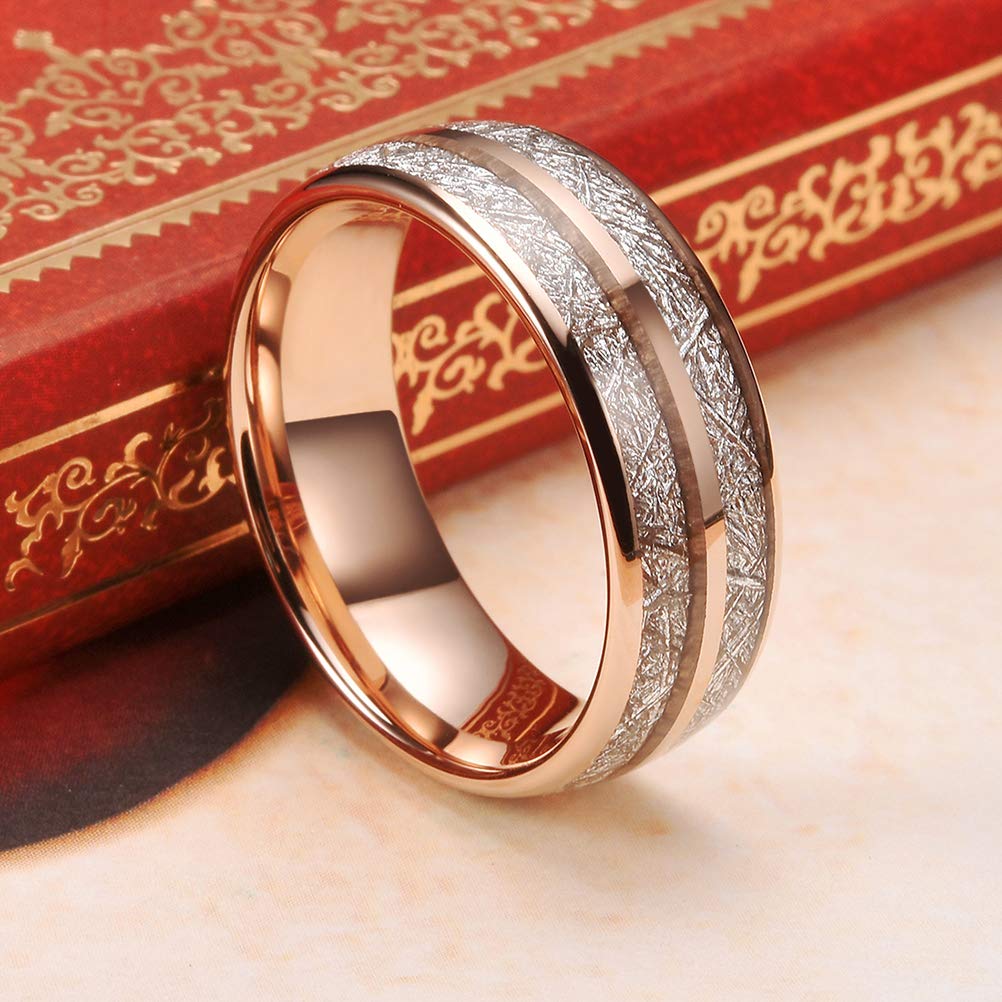 THREE KEYS JEWELRY 6mm 8mm Tungsten Wedding Ring Imitated Meteorite Silver Polished Band