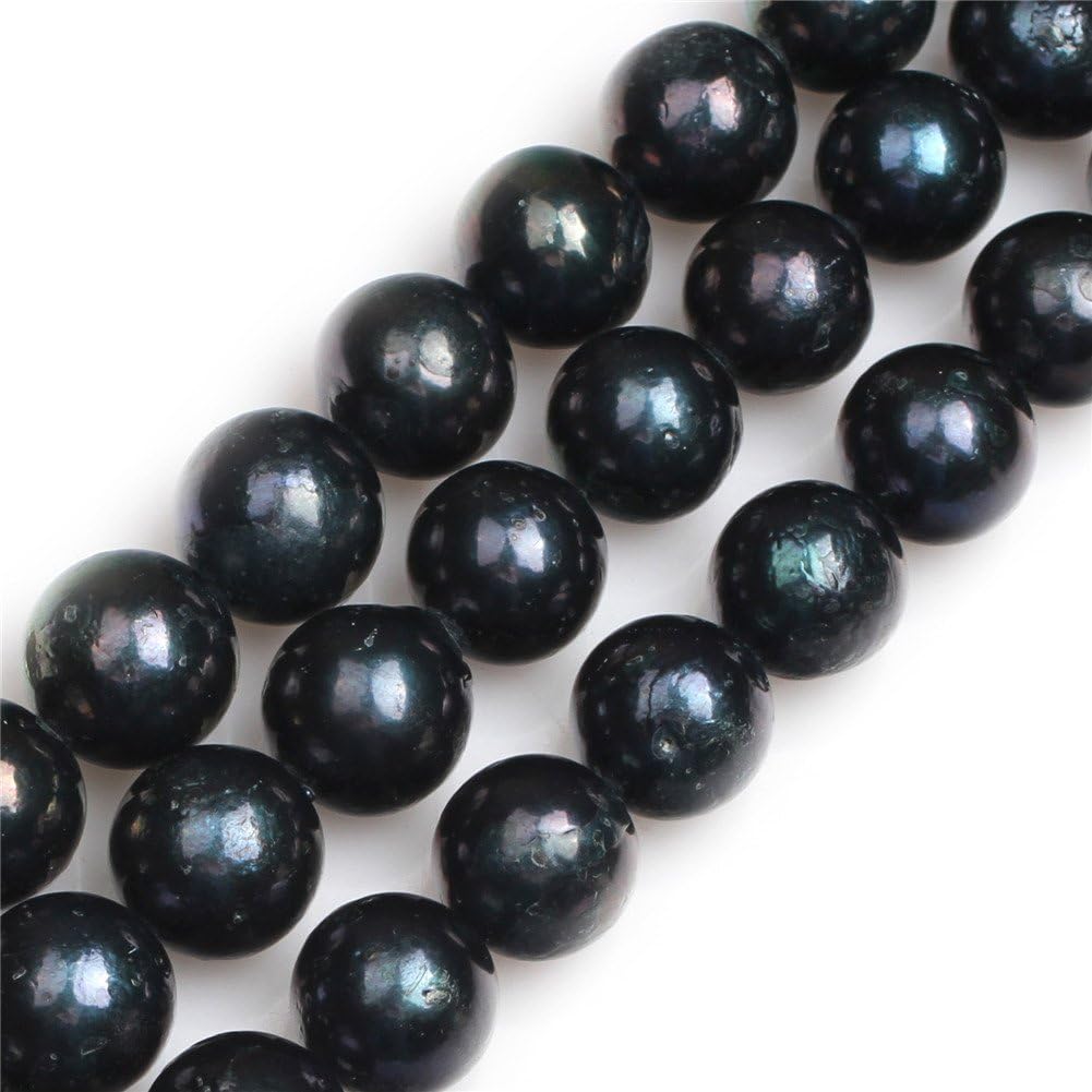 GEM-Inside Real Genuine Black Edison Nucleated Pearl Baroque Round Cultured Freshwater Pearl Beads for Jerwelry Bracelets Necklace Crafts Making Pearls Strands Full 15inch
