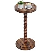 SJIE Round Wood Side Table &amp; Drink Table with Sturdy Solid Wood Pillars | Functional Mid-Century Design for Living Room, Bedroom, Office &amp; More
