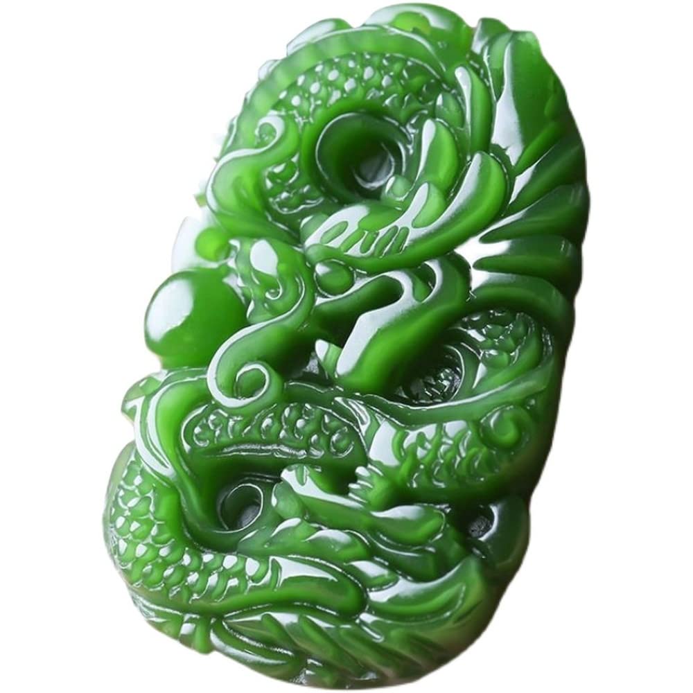 yigedan Natural Green Jade Hand Cut Dragon Pendant Necklace