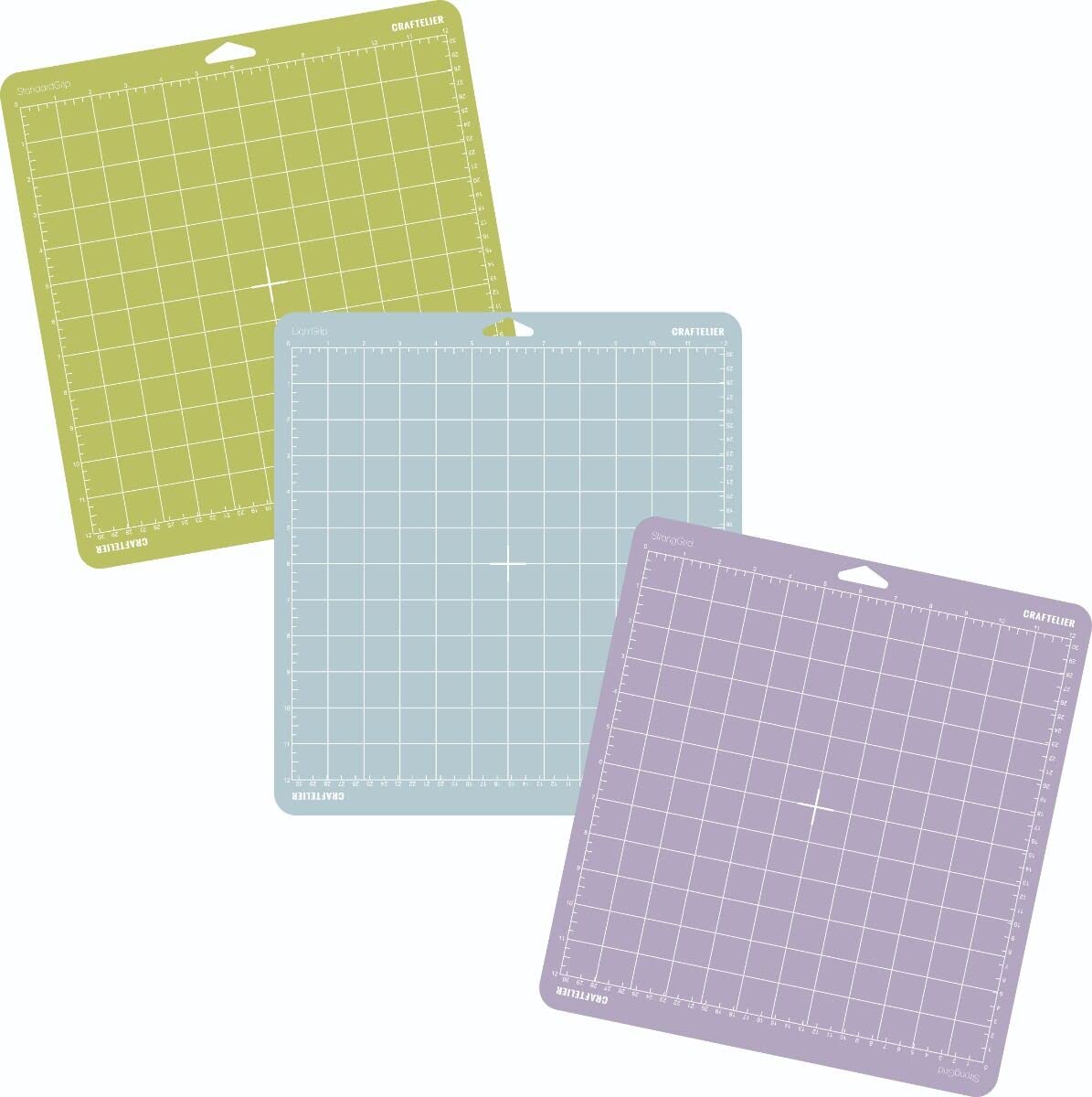 Craftelier - Set of 3 Reusable Cutting Mats with Standard, Lightweight and Strong Adhesions | Compatible with Cricut Machines | Size 30.5 x 30.5 cm (12" x 12") - Green, Purple or Blue