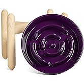 LE TAUCI Ceramic Slow Feeder Dog Bowls Elevated, 3 Cup Raised Bowl with Wooden Stand for Medium Large Breed, Slow Down Eating, Puzzle Dog Food Bowl, Maze Purple