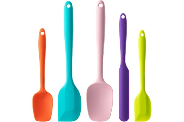 Silicone Spatula Set, 5 Piece Food Grade Rubber Spatulas for Baking, Cooking, and Mixing High Heat Resistant Non Stick Dishwa