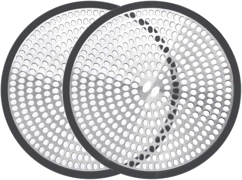 Shiwely Shower Drain Hair Catcher Trap Mesh Good Grips Easy Clean Drain Protector – Stainless Steel & Silicone (Black (1 pair))