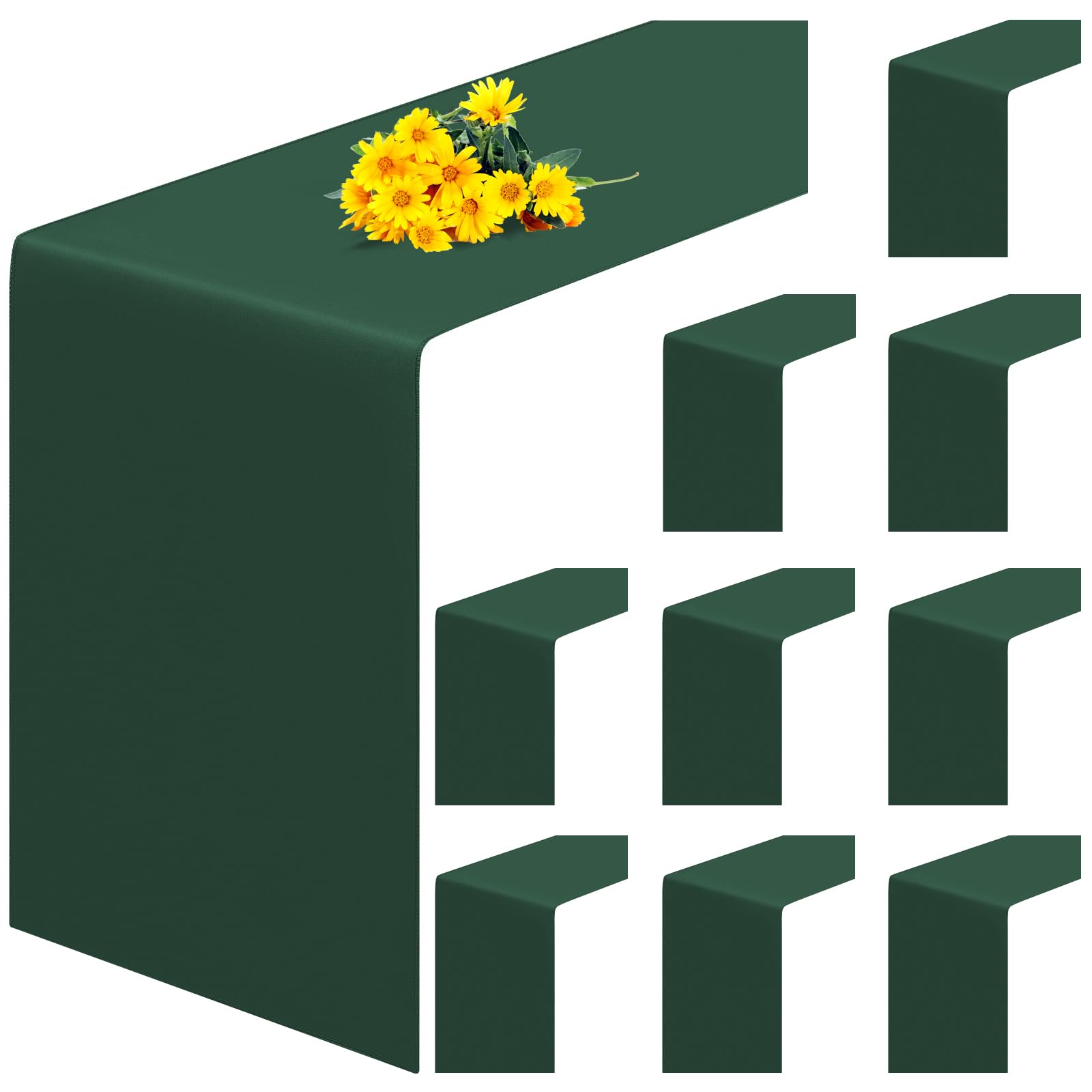 Photo 1 of 10 Pack Polyester Table Runner 12 x 108 inch Dark Green Thick Table Runner for Wedding Birthday Party Hotel Restaurant Banquet