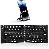 Samsers Foldable Bluetooth Keyboard - Portable Wireless Keyboard with Stand Holder, Rechargeable Full Size Ultra Slim Folding, Compatible iOS Android Windows Smartphone Tablet and Laptop - Black