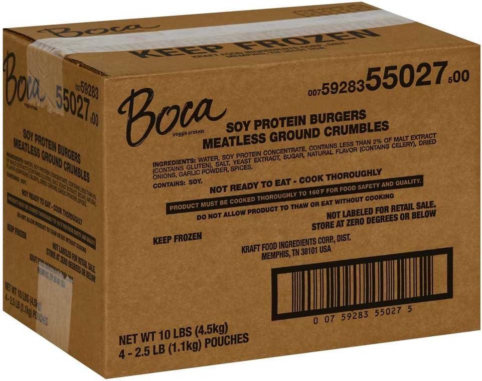 Kraft Frozen Boca Meatless Ground Burger, 2.5 Pound -- 4 per case.