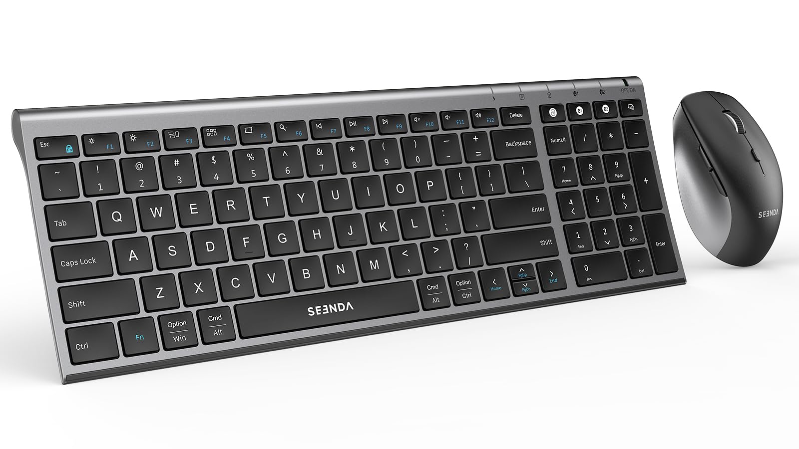 Photo 1 of seenda Bluetooth Keyboard and Mouse Combo, COE401 USB+Dual BT Multi-Device, Rechargeable Wireless Keyboard Mouse, Slim Compact Combo Compatible for Mac OS Windows PC Laptop MacBook iPad - Black Grey