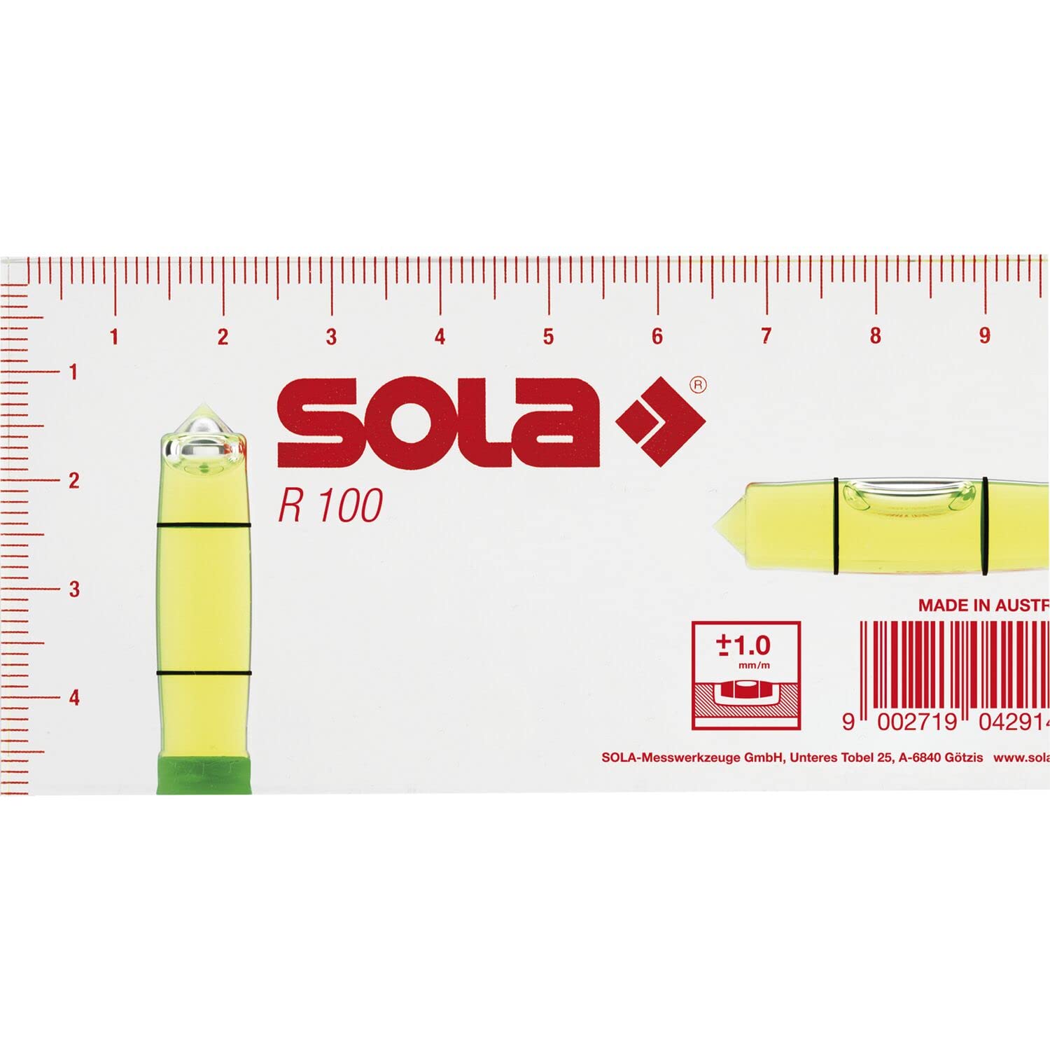 SOLA Small Spirit Level R100 Dimensions 100 x 50 x 15 mm