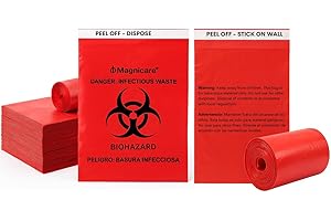 MAGNICARE Red Biohazard Bags Small 14"x10" (1 Gallon) - Hazardous Waste Bags With Strong Adhesive Front & Back | Wall-Mounted Red Bio Hazard Waste Bags for Tattoo Shops, Clinics, Vet -100 Pack