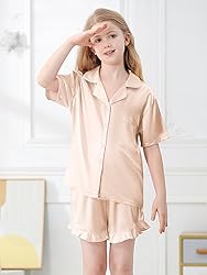 Umeyda Girls Satin Silky Collar V Neck Ruffle Short
