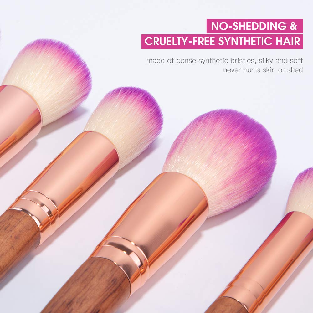 Makeup Brush Set, Diolan 17PCs Professional Makeup Brushes for Foundation Blending Blush Concealer Eye Shadow, Synthetic Fiber Bristles & Wooden Handle, Travel Makeup Bag Included, Glitter Purple