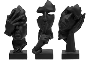 aboxoo 3 Pcs Thinker Statue, Silence is Gold Abstract Art Figurine, No Hear No See No Speak Modern Resin Sculptures Decor for Living Room, Home, Office Study (Black)