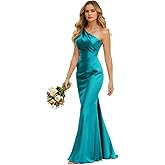 RYANTH One Shoulder Bridesmaid Dresses for Women Satin Mermaid Prom Dress Long Evening Gowns with Slit