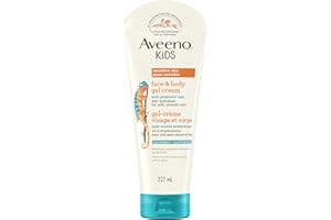 Aveeno Kids Face & Body Gel Cream, Prebiotic Oat Moisturizer, Hypoallergenic Lotion, Sensitive Skin Body Cream, 227 mL