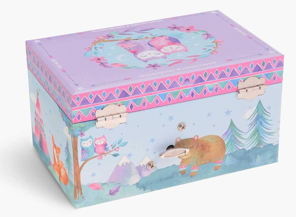 Jewelkeeper Girl's Musical Jewellery Storage Box with Pull-out Drawer, Woodland Owls Design, Twinkle Twinkle Little Star Tune - Image 4