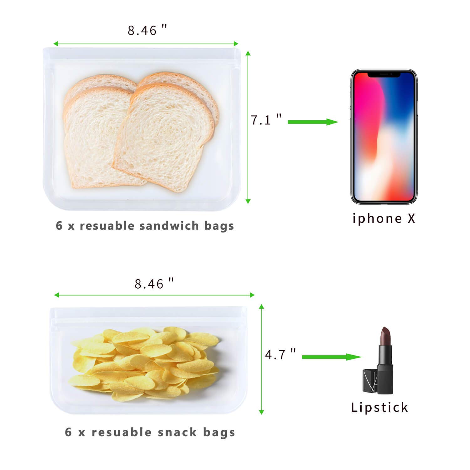 Reusable Storage Bags for Food - 12Pack Leakproof Freezer Safe Bag (6 Reusable Sandwich Bags & 6 Reusable Kids Snack Bag), BPA Free Ziplock Lunch Bag for Travel Home Organization