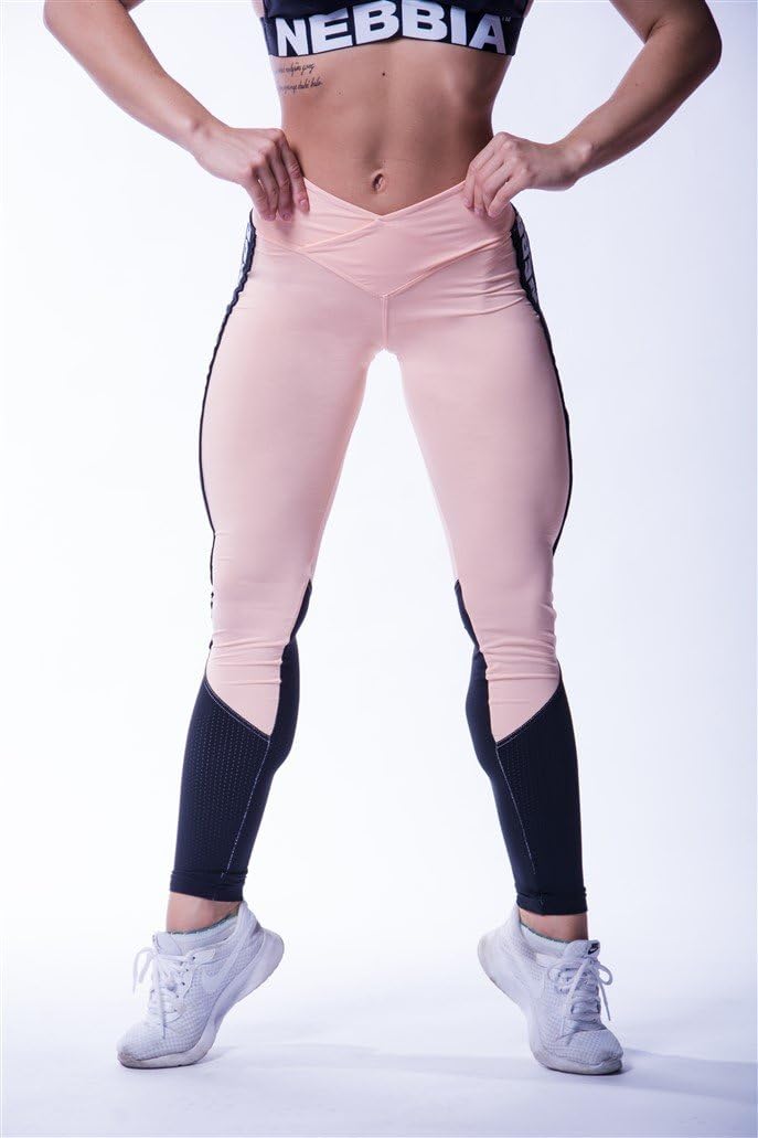 NEBBIA Women's High waist mesh Leggings 601 Fitness, Trousers, Pants, Aerobic, Running (Small, Salmon Pink)
