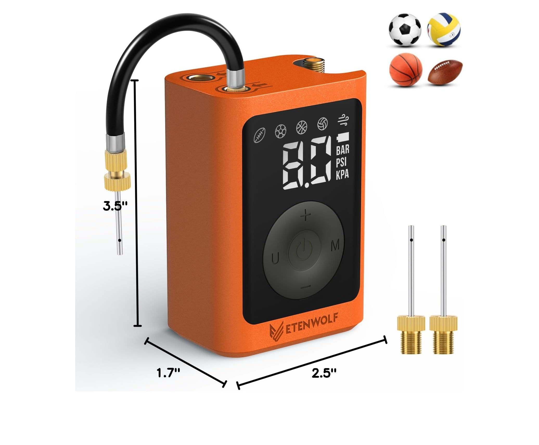 ETENWOLF P300 Plus Ball Pump, Electric Basketball Pump Inflation and Deflation, with 3200 mAh Rechargeable Battery, Air Pump for All Sports Balls