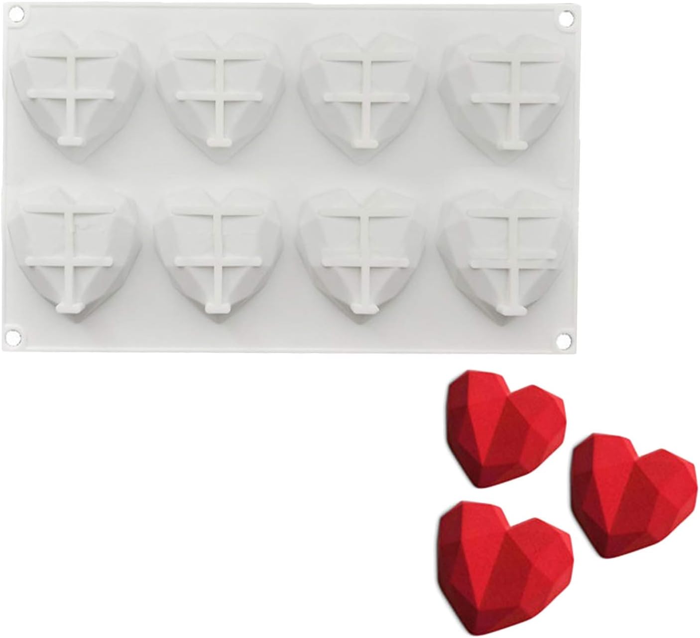 VAURUM 8 Cavity Heart Shape Diamond cuts Soap Making and Cake Baking Silicone Mould APX 40gms