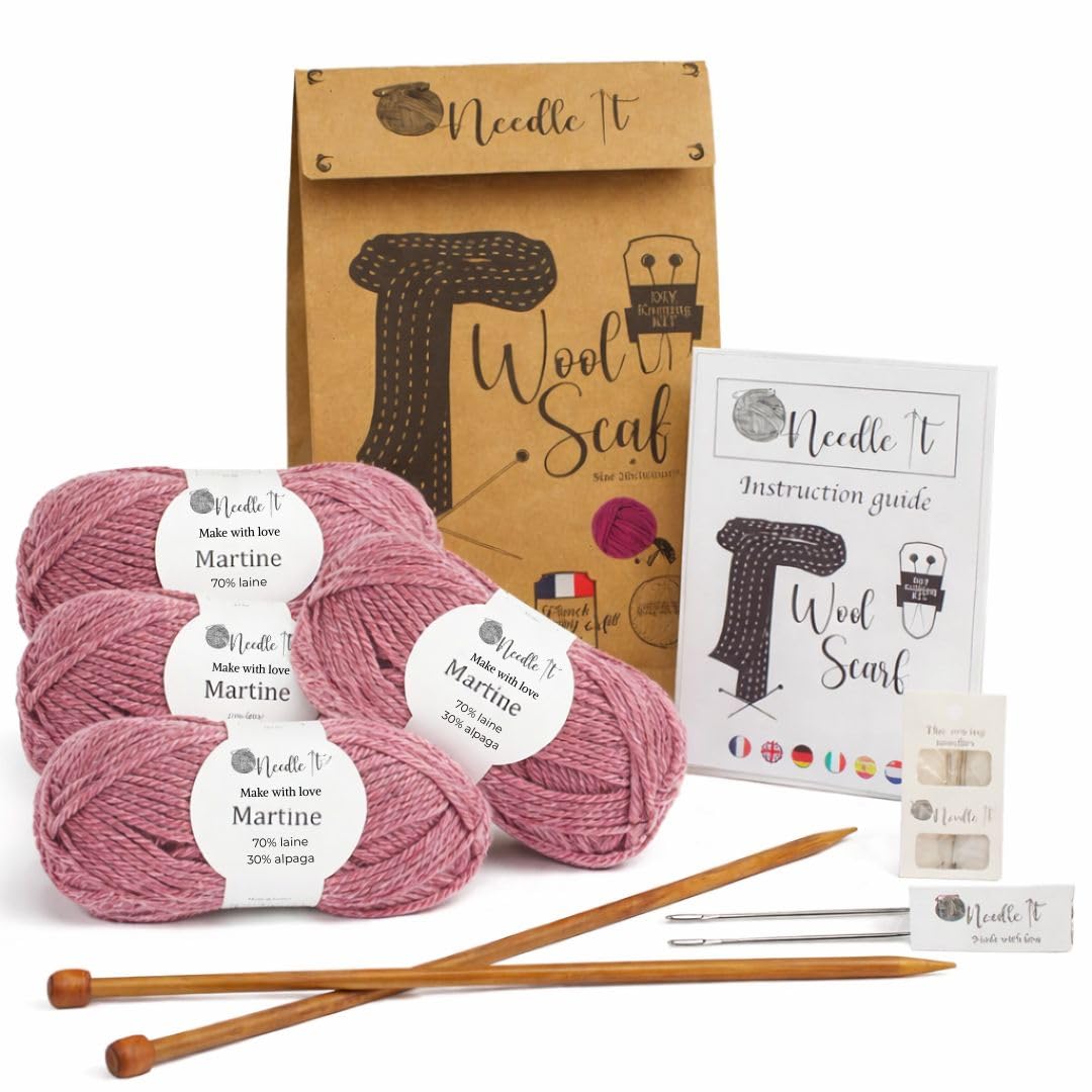 Needle It® - Complete Beginner's Knitting Kit - Knitting Wool Scarf - Gift Idea (Burgundy Red)