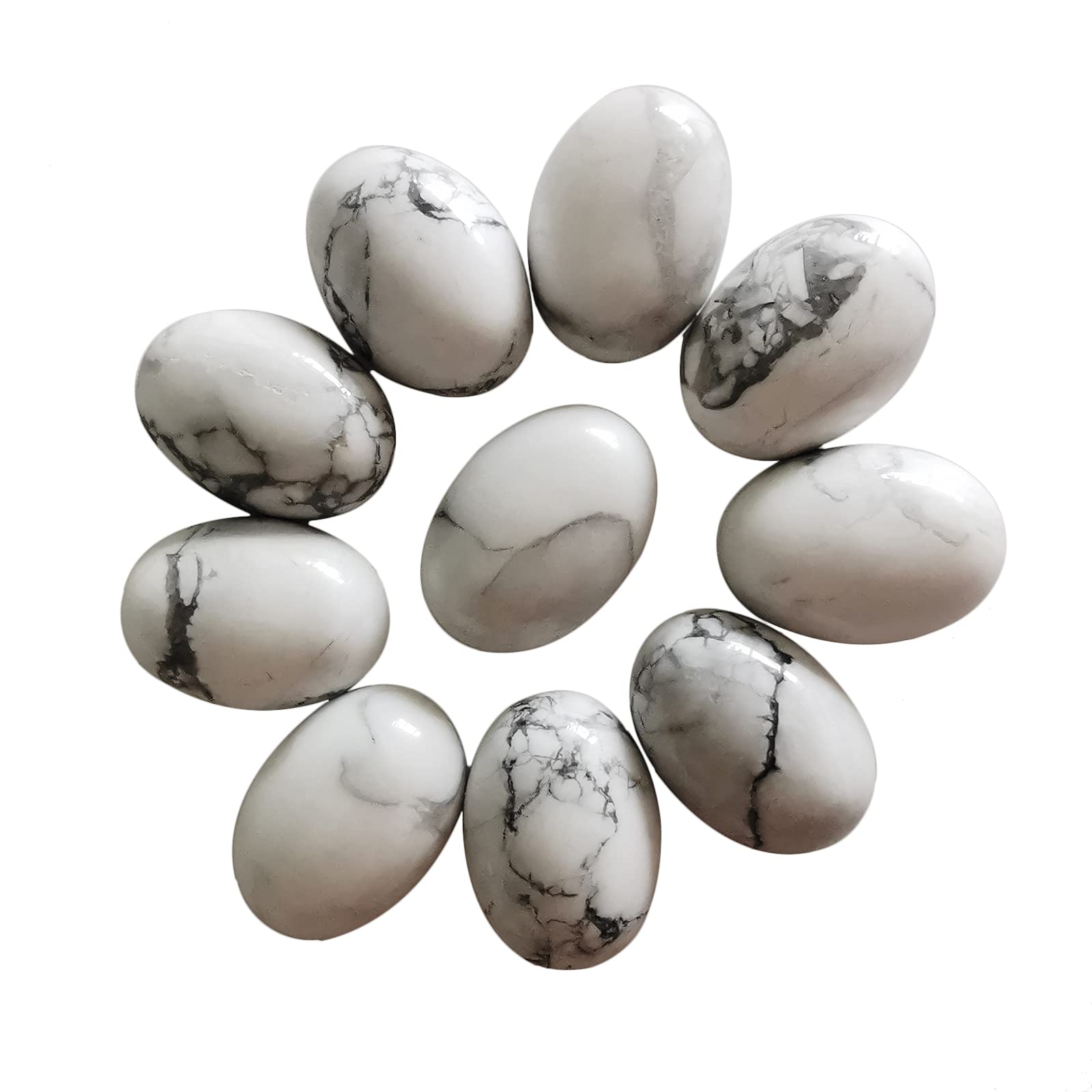 Lovionus89 18x13mm Oval Cabochons Flatback Crystal Stone Gemstones Beads for Jewelry Making DIY Pack of 10, White Howlite Turquoise โ image 1