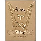 3Pcs Layered 12 Constellation Zodiac Pendant Necklace Set Retro Paper Card Letter Horoscope Floral Birth Month Clavicle Necklace for Women Friendship Jewelry Valentine's Day Gift
