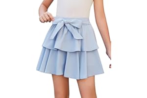 Hvididan Girls Bow Mini Skirts Kids Elastic High Waisted Ruffle Tiered Skirt Party Dance Layered Skort for Teen 5-14 Years