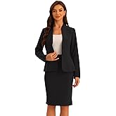 Allegra K Suits 2 Piece Skirt Set for Women's Business Office Outfits Collarless Blazer Pencil Skirts Suit Sets