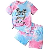 Axumity Kid Toddler Girl Clothes Summer Ruffle Sleeve Figure Graphic Shirt + Shorts Summer Outfits Set