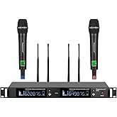 Professional UHF Wireless Microphone System, 2 Channel Metal Microphone Set of 2 Handheld Cordless Mics, Auto Scan,2*100 Frequenciens,Up to 350ft for Singing, Karaoke, Church, Wedding (UT22)