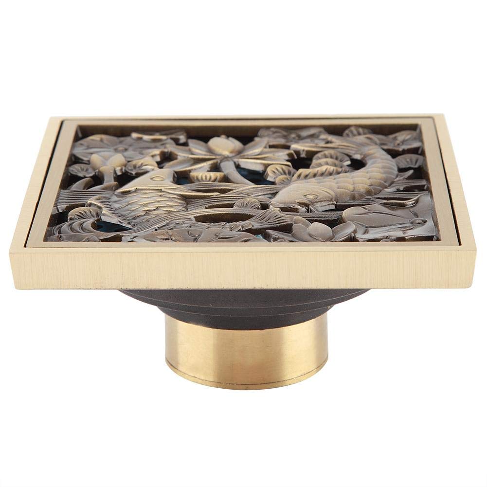 Art Carved Antique Brass 10cm Shower Floor Drain Bathroom Waste Drain Strainer Cover Grate(Type 4)